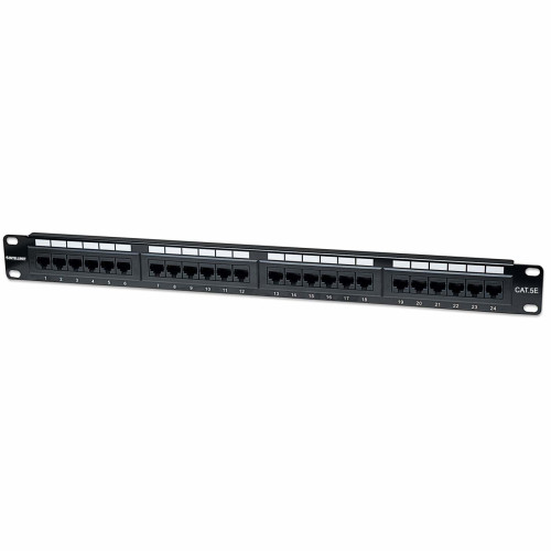 Patch Panel, Cat5e, UTP, 24-Port, 1U, Black