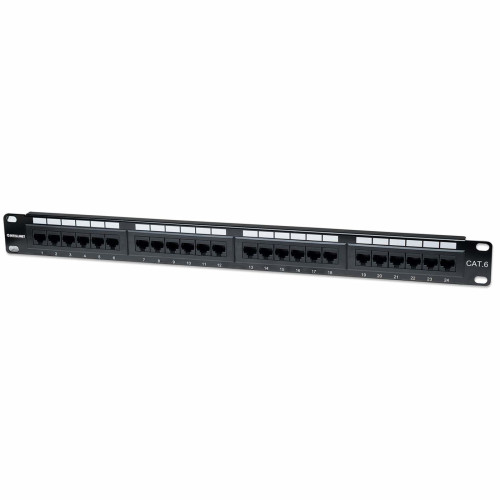 Patch Panel, Cat6, UTP, 24-Port, 1U, Black