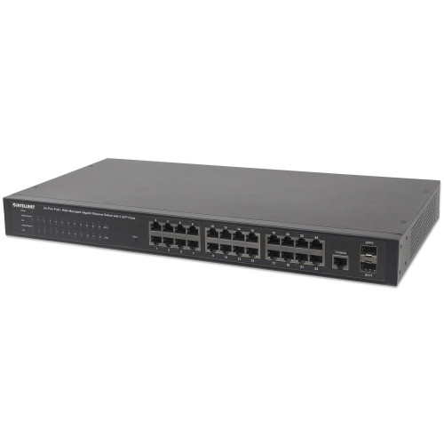 24-Port Gigabit Ethernet PoE+ Web-Managed Switch with 2 SFP Ports, 24 x PoE ports, IEEE 802.3at/af Power over Ethernet (PoE+/PoE), 2 x SFP, Endspan, 19" Rackmount (UK Power Cord)