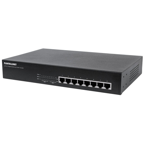 Intellinet 8-Port Gigabit Ethernet PoE+ Switch, 8 x PoE ports, IEEE 802.3at/af Power-over-Ethernet (PoE+/PoE), Endspan, Desktop (UK 3-pin plug)