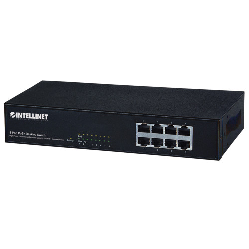 Intellinet 8-Port Fast Ethernet PoE+ Switch, 8 x PoE ports, IEEE 802.3at/af Power-over-Ethernet (PoE+/PoE), Endspan, Desktop (UK 3-pin plug)