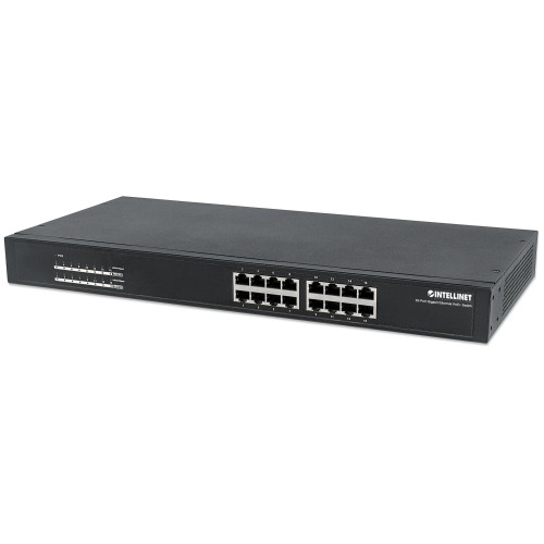 Intellinet 16-Port Gigabit Ethernet PoE+ Switch, 16 x PoE ports, IEEE 802.3at/af Power-over-Ethernet (PoE+/PoE), Endspan, Rackmount (UK 3-pin plug)