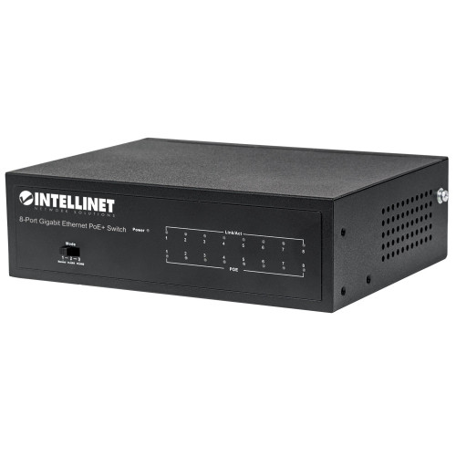 Intellinet 8-Port Gigabit Ethernet PoE+ Switch, IEEE 802.3at/af Power over Ethernet (PoE+/PoE) Compliant, 60 W, Desktop (UK 3-pin plug)