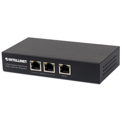 2-Port Gigabit High-Power PoE+ Extender Repeater, IEEE 802.3at/af Power over Ethernet (PoE+/PoE), metal