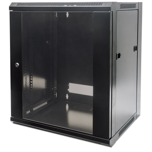 Network Cabinet, Wall Mount (Standard), 9U, Usable Depth 260mm/Width 510mm, Black, Flatpack, Max 60kg, 19", Metal & Glass Door, Back Panel, Removeable Sides,Suitable also for use on desk or f