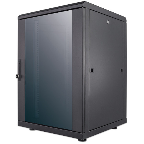 Intellinet Network Cabinet, Free Standing (Standard), 16U, Usable Depth 123 to 373mm/Width 503mm, Black, Flatpack, Max 1500kg, Server Rack, IP20 rated, 19", Steel, Multi-Point Door Lock, One 