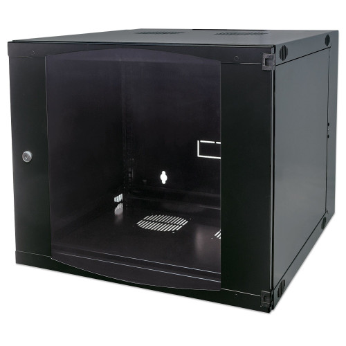 Network Cabinet, Wall Mount (Double Section Hinged Swing Out), 12U, Usable Depth 235mm/Width 465mm, Black, Flatpack, Max 30kg, Swings out for access to back of cabinet when installed on wall,