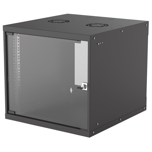 Network Cabinet, Wall Mount (Basic), 9U, Usable Depth 500mm/Width 485mm, Black, Flatpack, Max 50kg, Glass Door, 19", Parts for wall installation (eg screws and rawl plugs) not included, Three