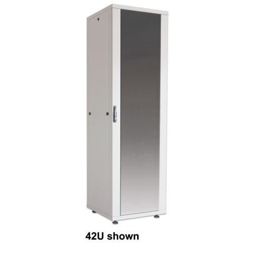 Intellinet Network Cabinet, Free Standing (Basic), 22U, Usable Depth 123 to 573mm/Width 503mm, Grey, Flatpack, Max 600kg, Server Rack, IP20 rated, 19", Steel, Single-Point Door Lock, One Lock