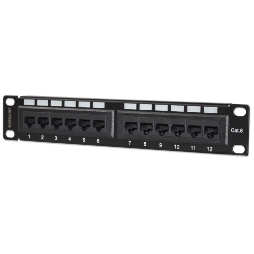 Patch Panel, Cat6, 10", UTP, 1U, 12-Port, Black