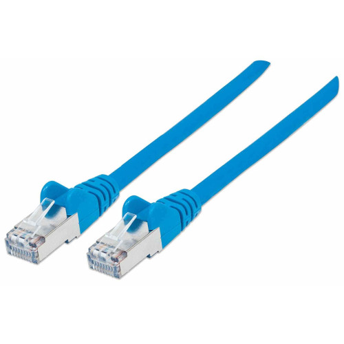 Intellinet Network Patch Cable, Cat7 Cable/Cat6A Plugs, 0.25m, Blue, Copper, S/FTP, LSOH / LSZH, PVC, RJ45, Gold Plated Contacts, Snagless, Booted, Lifetime Warranty, Polybag