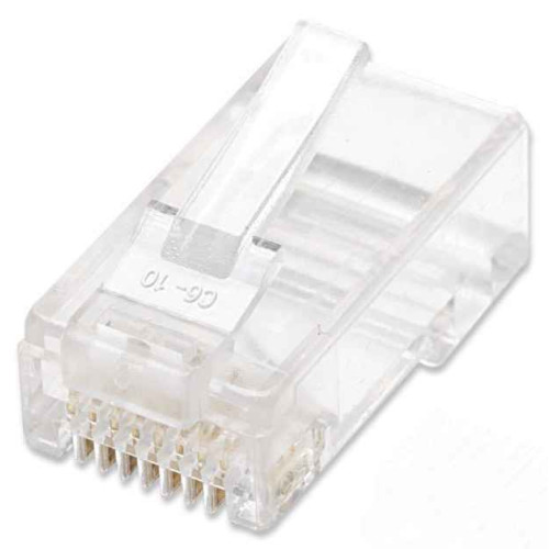 RJ45 Modular Plugs, Cat5e, UTP, 2-prong, for stranded wire, 15 Âµ gold plated contacts, 100 pack