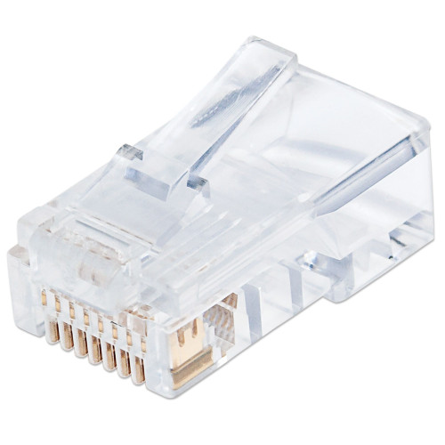 RJ45 Modular Plugs Pro Line, Cat5e, UTP, 3-prong, for solid wire, 50 Âµ gold-plated contacts, 100 pack