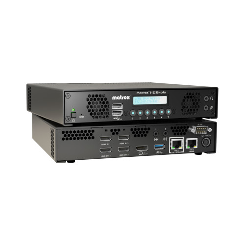 MVX-E6122-22 Matrox Maevex 6122 Dual 4Kp60 Encoder - 2x HDMI, pass thru, HDCP, HDMI & analog audio in, RS232, mic & headphone, Dual LAN, USB, DP monitoring