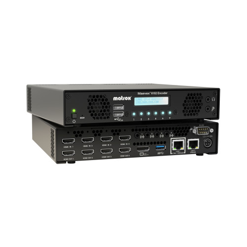 MVX-E6152-42 Matrox Maevex 6152 Quad 4Kp60 Encoder - 4x HDMI, pass-thru HDCP, HDMI & analog audio in, RS232, mic & headphone, Dual LAN, USB, DP monitoring