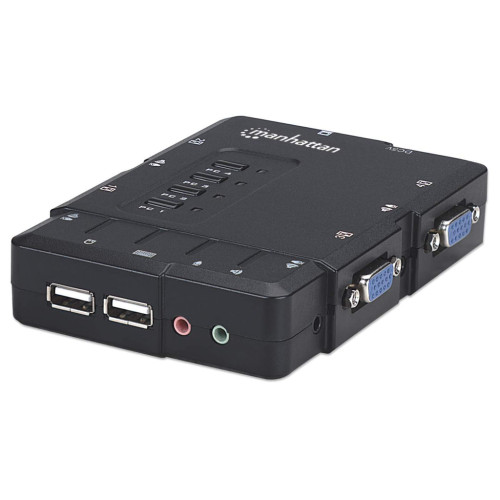 KVM Switch Compact 4-Port, 4x USB-A, Cables included, Audio Support, Control 4x computers from one pc/mouse/screen, Black, Lifetime Warranty, Boxed