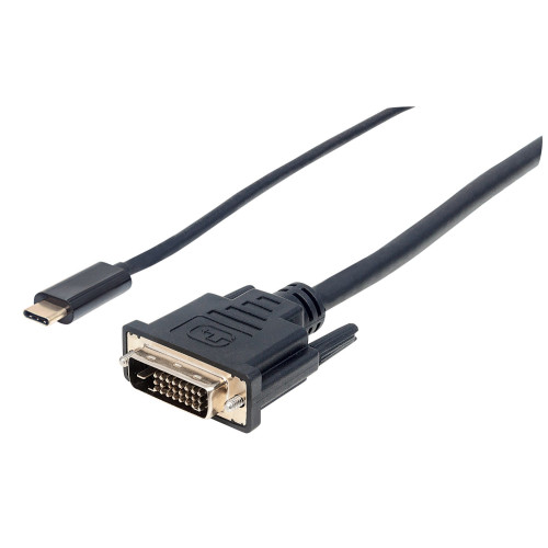 Manhattan USB-C to DVI-D Cable, 1080p@60Hz, 2m, Male to Female, Black, Equivalent to CDP2DVIMM2MB, Compatible with DVD-D, Three Year Warranty, Polybag