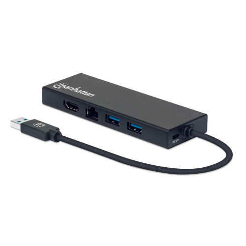 USB-A Dock/Hub, Ports (x5): Ethernet, HDMI, USB-A (x2) and VGA, Micro-USB Power Input Port (Optional, only when additional power needed. Not required for dual monitor functionality. Cable not