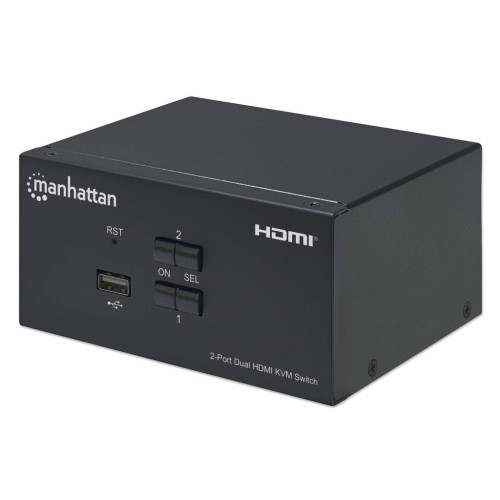 HDMI KVM Switch 2-Port, 4K@30Hz, USB-A/3.5mm Audio/Mic Connections, Cables included, Audio Support, Control 2x computers from one pc/mouse/screen, USB Powered, Black, Three Year Warranty, Box