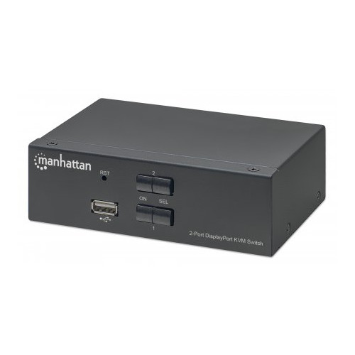 DisplayPort 1.2 KVM Switch 2-Port, 4K@60Hz, USB-A/3.5mm Audio/Mic Connections, Cables included, Audio Support, Control 2x computers from one pc/mouse/screen, USB Powered, Black, Three Year Wa