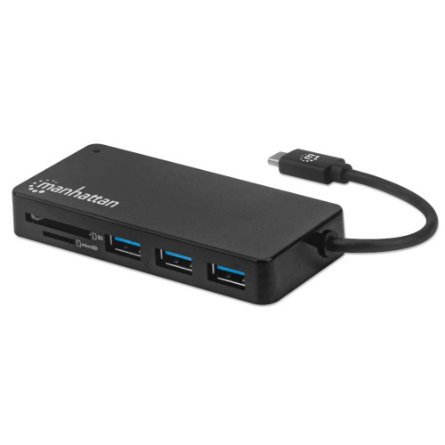 USB-C Dock/Hub with Card Reader, Ports (x3): USB-A (x3), 5 Gbps (USB 3.2 Gen1 aka USB 3.0), External Power Supply Not Needed, SuperSpeed USB, Black, Three Year Warranty, Retail Box