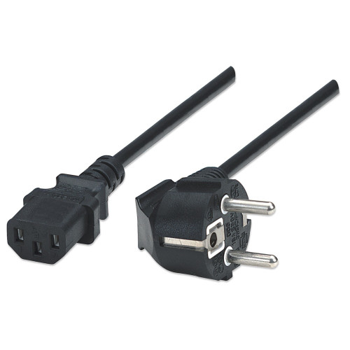 Power Cord/Cable, Euro 2-pin plug (CEE 7/4) to C13 Female (kettle lead), 1.8m, 16A, Black, Lifetime Warranty, Polybag