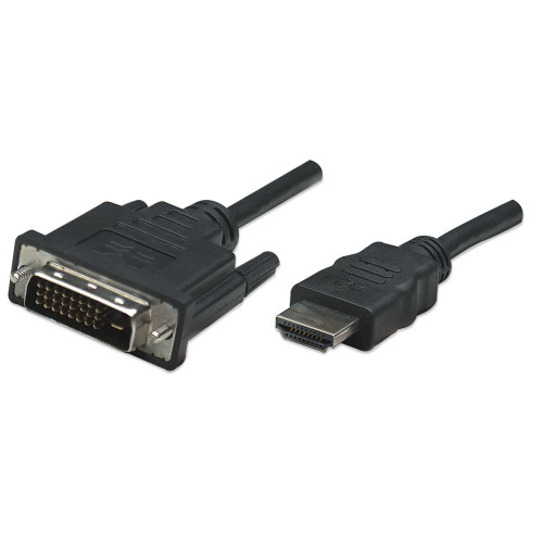 HDMI to DVI-D 24+1 Cable, 1m, Male to Male, Black, Equivalent to HDDVIMM1M, Dual Link, Compatible with DVD-D, Lifetime Warranty, Polybag