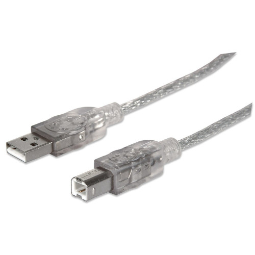 USB-A to USB-B Cable, 3m, Male to Male, Translucent Silver, 480 Mbps (USB 2.0), Equivalent to USB2AA2M (except colour), Hi-Speed USB, Lifetime Warranty, Polybag