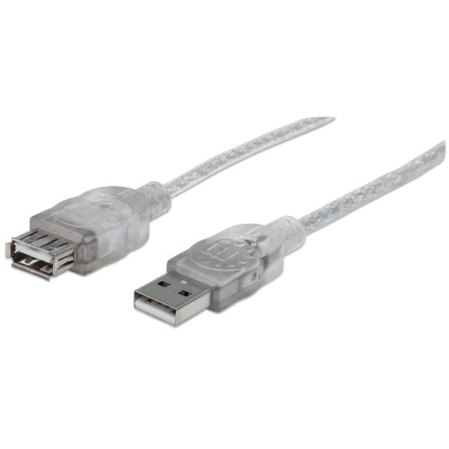 USB-A to USB-A Extension Cable, 3m, Male to Female, Translucent Silver, 480 Mbps (USB 2.0), Hi-Speed USB, Equivalent to USBEXTAA10BK (except colour), Lifetime Warranty, Polybag