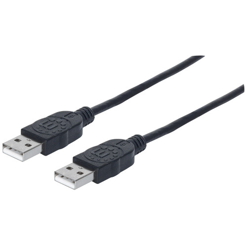 Manhattan USB-A to USB-A Cable, 0.5m, Male to Male, 480 Mbps (USB 2.0), Hi-Speed USB, Black, Lifetime Warranty, Polybag