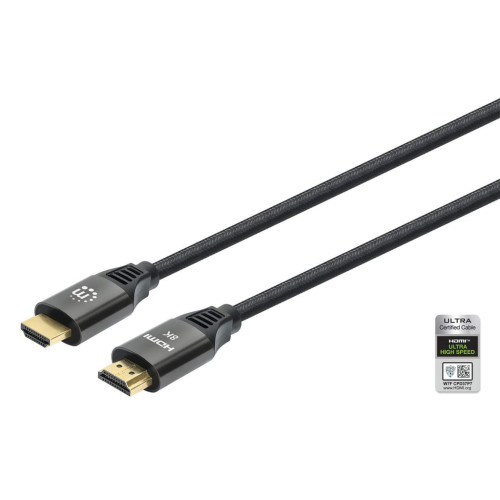 HDMI Cable with Ethernet, 8K@60Hz (Ultra High Speed), 1m (Braided), Male to Male, Black, 4K@120Hz, Ultra HD 4k x 2k, Fully Shielded, Gold Plated Contacts, Lifetime Warranty, Polybag