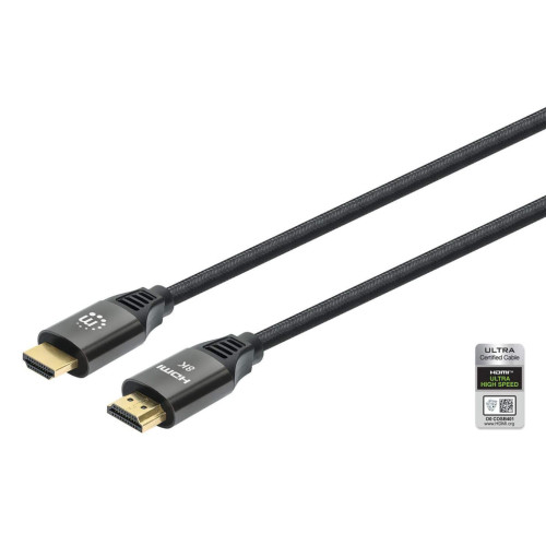 HDMI Cable with Ethernet, 8K@60Hz (Ultra High Speed), 2m (Braided), Male to Male, Black, 4K@120Hz, Ultra HD 4k x 2k, Fully Shielded, Gold Plated Contacts, Lifetime Warranty, Polybag