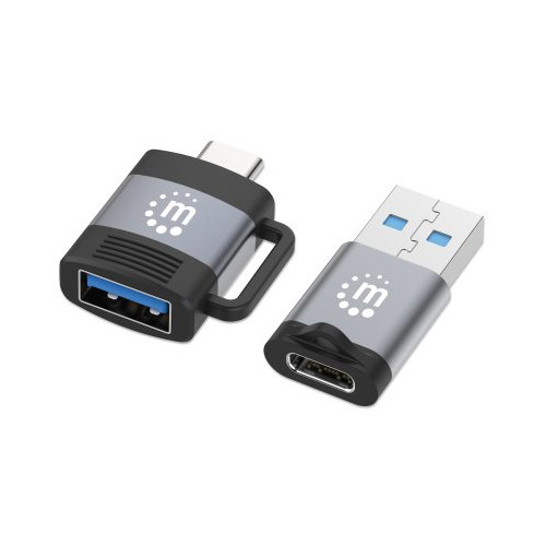 2-Piece Set: USB-C to USB-A and USB-A to USB-C Adapters, Male/Female conversions, 5 Gbps (USB 3.2 Gen1 aka USB 3.0), SuperSpeed USB, Black/Silver, Lifetime Warranty, Polybag