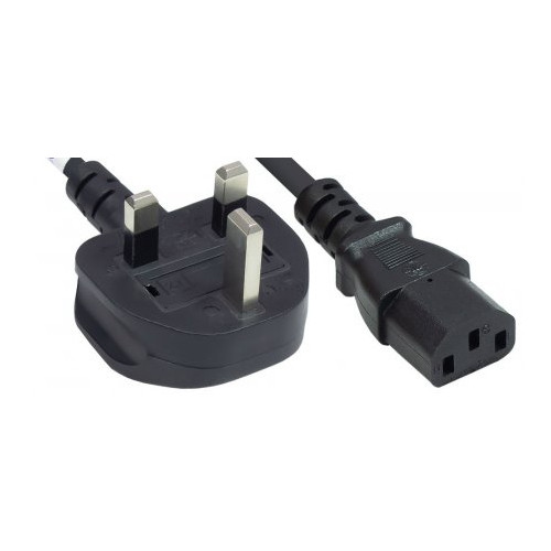 Power Cord/Cable, UK 3-pin plug to C13 Female (kettle lead), 1.8m, 10A, Black, Lifetime Warranty, Polybag