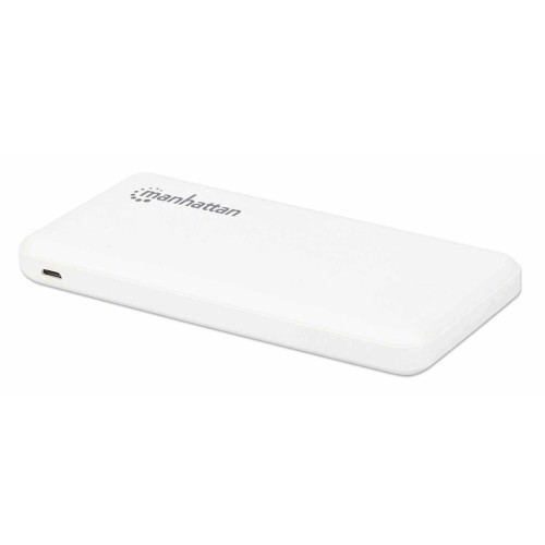 Power Bank, 10000 mAh, Output: 2x USB-A (2.1A & 1A), Input: USB-C & Micro-USB (both 2A), White, One Year Warranty, Blister