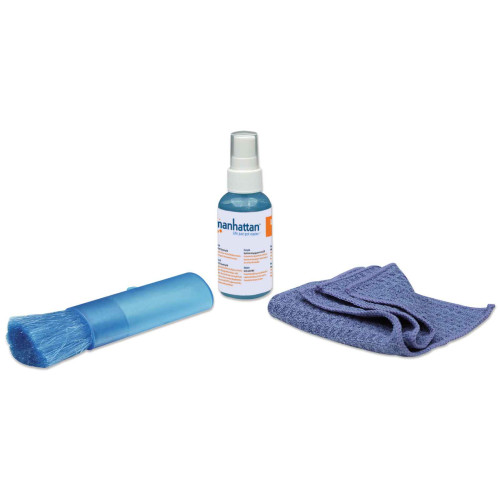 Manhattan LCD Cleaning Kit (mini), Alcohol-free, Includes Cleaning Solution (60ml), Brush and Microfibre Cloth, Ideal for use on monitors/laptops/keyboards/etc, Three Year Warranty, Blister