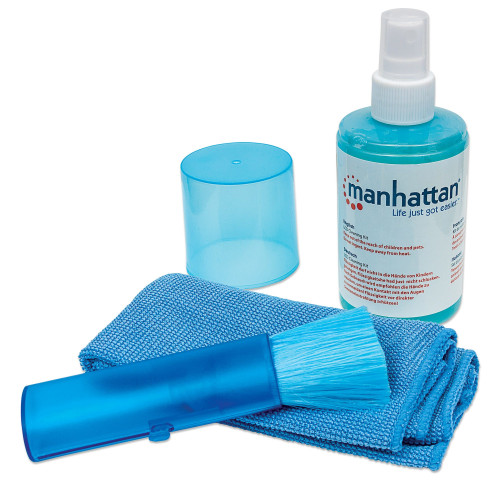 LCD Cleaning Kit, Alcohol-free, Includes Cleaning Solution (200ml), Brush and Microfibre Cloth, Ideal for use on monitors/laptops/keyboards/etc, Three Year Warranty, Blister