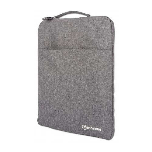 Manhattan Seattle Laptop Sleeve 15.6", Grey, Padded, Extra Soft Internal Cushioning, Main Compartment with double zips, Zippered Front Pocket, Carry Loop, Water Resistant and Durable, Noteboo