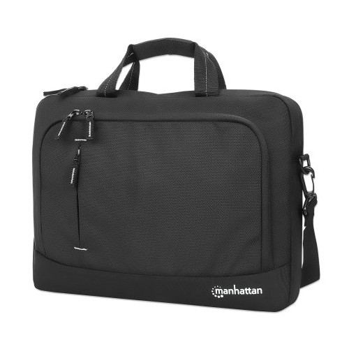 Helsinki Eco Friendly Laptop Bag 14.1", Top Loader, Black, Padded Notebook Compartment, Front and Multiple Interior Pockets, Padded Handle, Trolley Strap, Recycled Materials, Black, Shoulder 