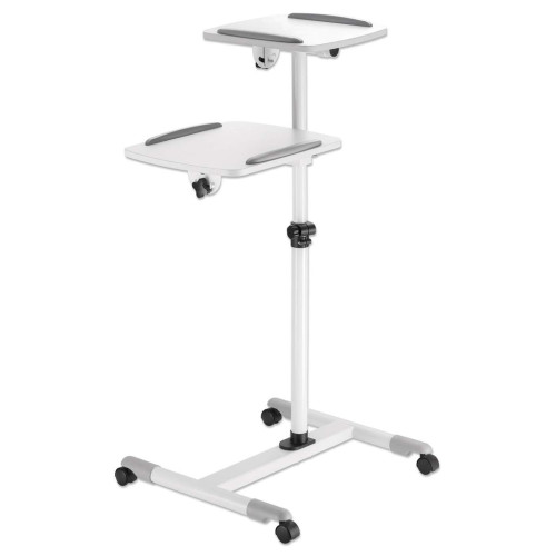 Manhattan Mobile Cart for Projectors and Laptops, Two Trays for Devices up to 10kg, Trays Tilt and Swivel, Height Adjustable, Grey/White, Lifetime Warranty