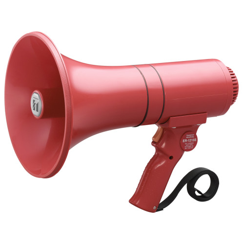 ER-1215S Handheld Megaphone, 15W, with Siren, Red, Range 315m/500m