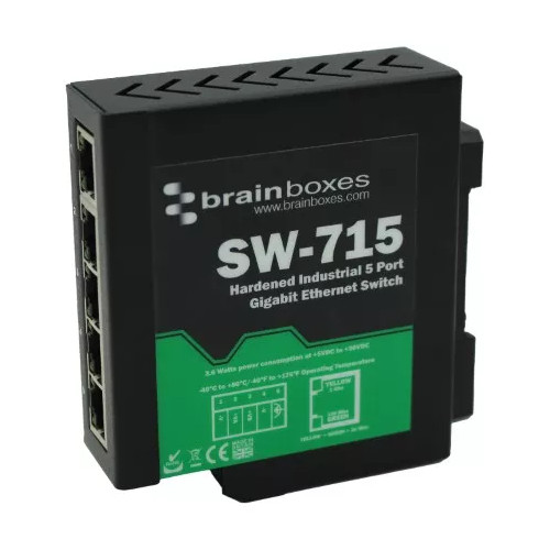 Brainboxes SW-715 network switch Unmanaged Gigabit Ethernet (10/100/1000) Black, Green