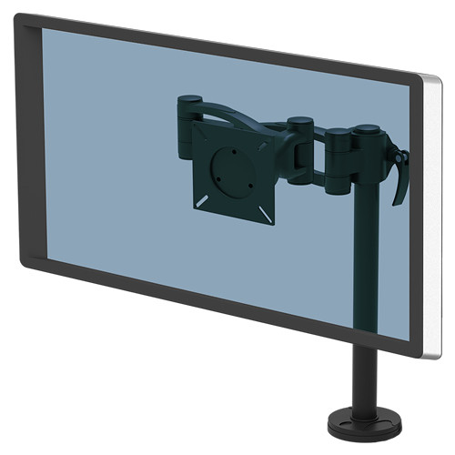 Fellowes Single Monitor Arm - Vista Monitor Mount for 10KG 32 Inch Screens - Adjustable Monitor Desk Mount - Pan 180Â° Rotation 360Â°, VESA 75 x 75/100 x 100 - Black