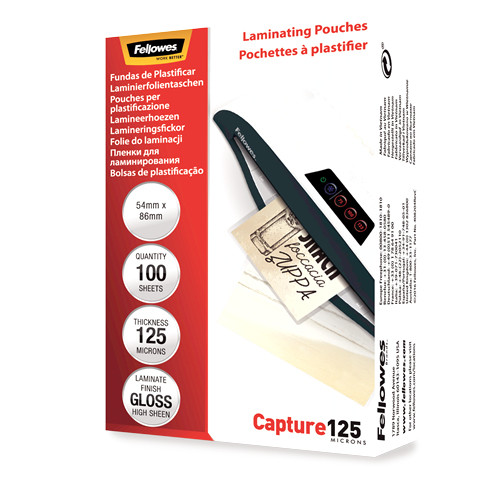 Fellowes Glossy 125 Micron Card Laminating Pouch - 54x86mm