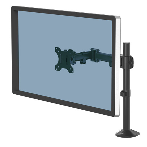 Fellowes Monitor Arm - Reflex Monitor Mount for 8KG 32 Inch Screens - Adjustable Monitor Desk Mount - Tilt 45Â° Pan 180Â° Rotation 360Â°, VESA 75 x 75/100 x 100 - Black