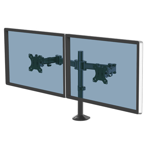 Fellowes Dual Monitor Arm - Reflex Dual Monitor Mount for 8KG 27 Inch Screens - Adjustable Monitor Desk Mount - Tilt 45Â° Pan 180Â° Rotation 360Â°, VESA 75 x 75/100 x 100 - Black