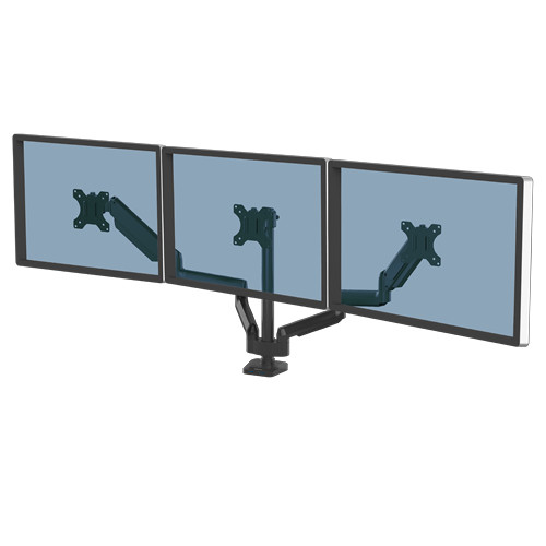 Fellowes Triple Monitor Arm - Platinum Series Monitor Mount for Three 7KG 27 Inch Screens - Adjustable Triple Monitor Desk Mount - Tilt 45Â° Pan 180Â° Swivel 360Â° Rotation 360Â°, VESA 75 x 7