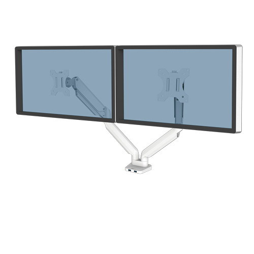 Fellowes Dual Monitor Arm - Platinum Series Monitor Mount for Two 8KG 32 Inch Screens - Adjustable Dual Monitor Desk Mount - Tilt 45Â° Pan 180Â° Swivel 360Â° Rotation 360Â°, VESA 75 x 75/100 