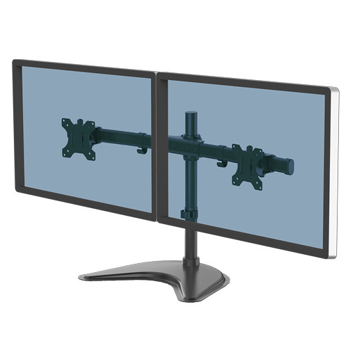 Fellowes Dual Monitor Arm - Seasa Freestanding Monitor Mount for 8KG 27 inch Screens - Ergonomic Adjustable Monitor Arm - Tilt 45Â° Pan 120Â° Rotation 360Â°, VESA 75 x 75/100 x 100 - Black