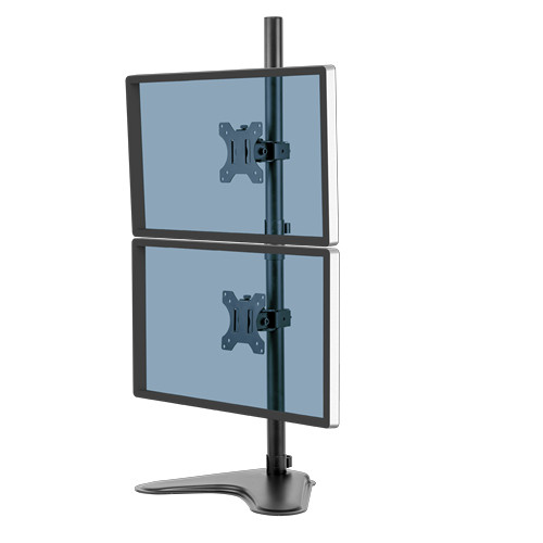 Fellowes Dual Stacking Monitor Arm - Seasa Freestanding Monitor Mount for 8KG 32 inch Screens - Ergonomic Adjustable Monitor Arm - Tilt 45Â° Pan 120Â° Rotation 360Â°, VESA 75 x 75/100 x 100 -